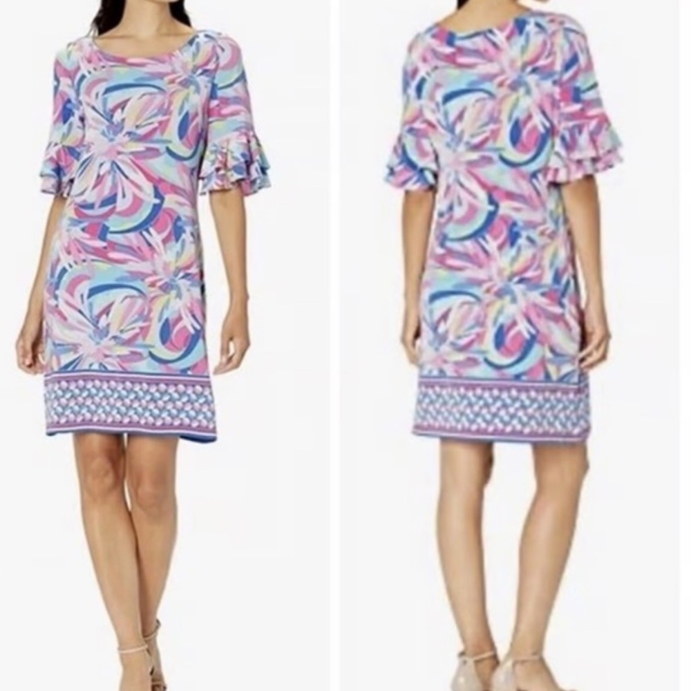 Pappagallo Double Ruffle Sleeve Shift Dress Floral Sz L